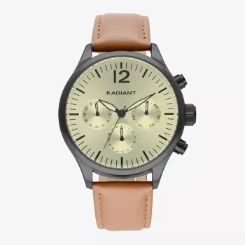 Zegarek męski RADIANT Analogowy Kwarcowy RA641704 43mm Koperta ze stali nierdzewnej Czarna tarcza Pasek skórzany
