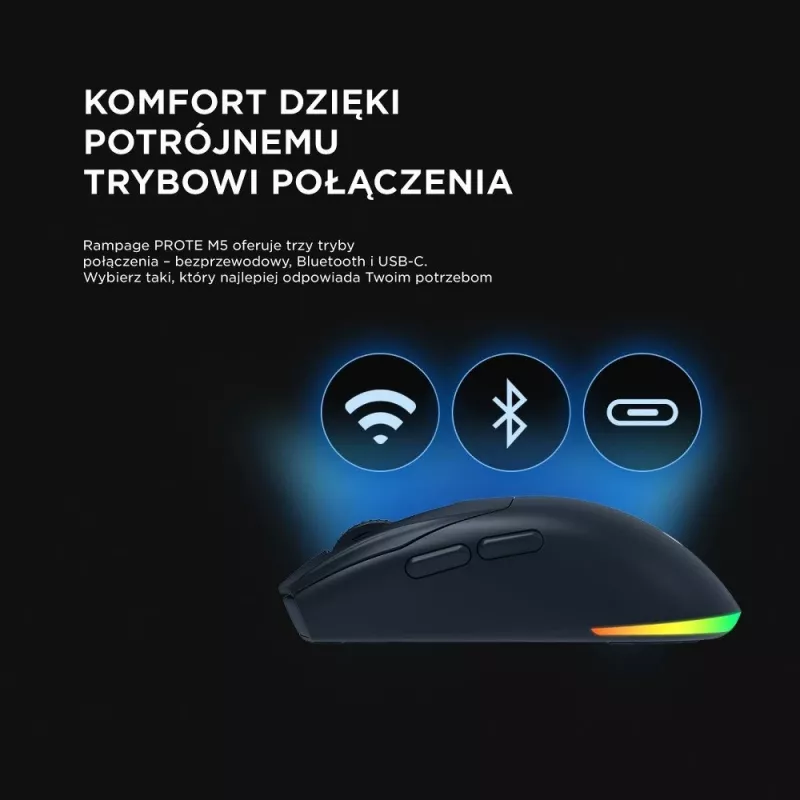 Rampage Prote M5 24000 DPI RGB LED 1kHz Czarna Mysz Gamingowa