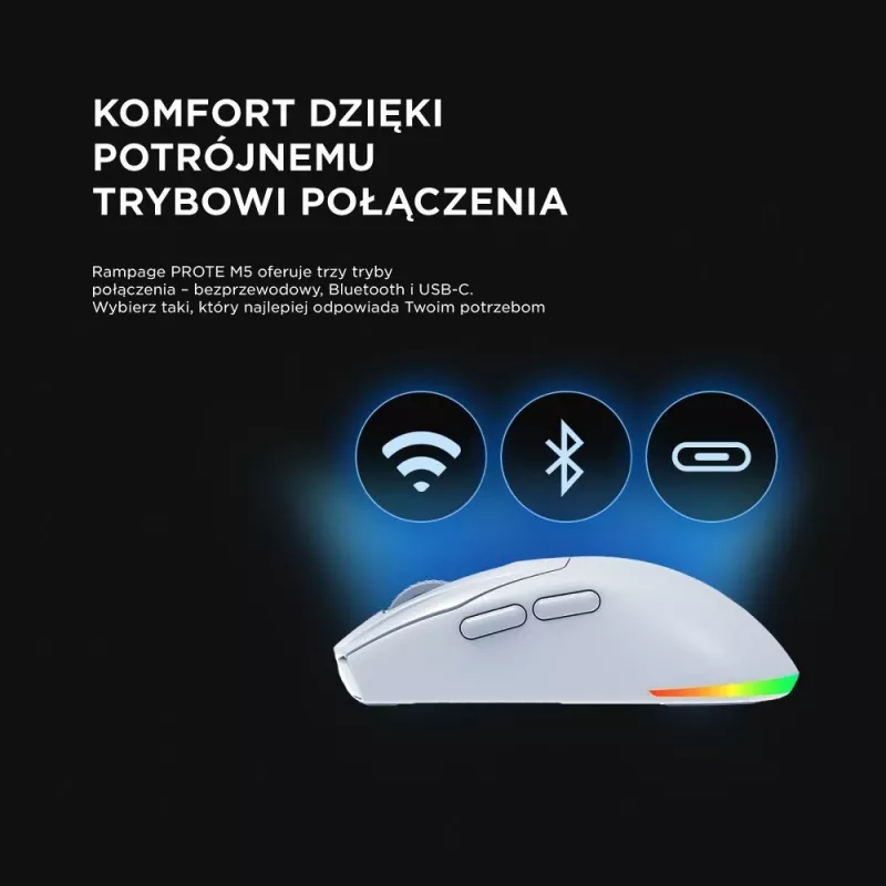 Rampage Prote M5 24000 DPI RGB LED 1kHz Biała Mysz Gamingowa