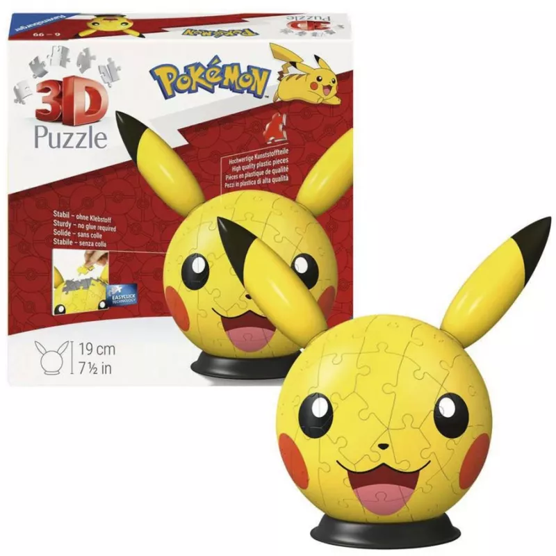 Ravensburger 3D Puzzleball Pokémon Pikachu z Uszami - 54 elementy