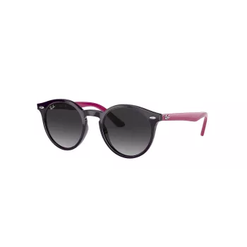 Okulary przeciwsłoneczne dziecięce Ray-Ban Junior RJ9064S70218G, okrągłe, przezroczysta różowa oprawka, szare gradientowe szkła, 44 mm