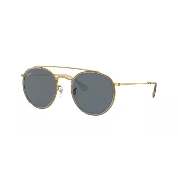 Ray-Ban RB3647N Round Double Bridge Okulary Przeciwsłoneczne Miedziana Oprawka Jasnoniebieskie Gradientowe Szkła 51mm