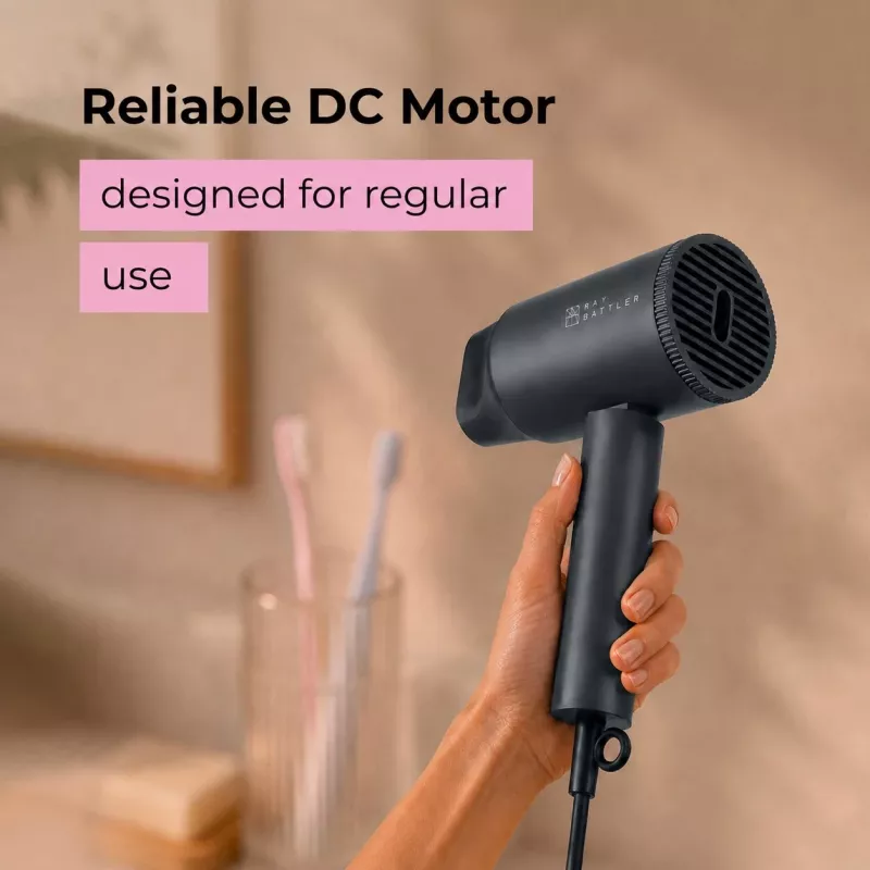 Ray Battler RB 7007 Hair Dryer HD-7007 - 2000W Ionic Ceramic AC Motor, 3 Heat/2 Speed Settings, Cool Shot, Concentrator Nozzle, Black