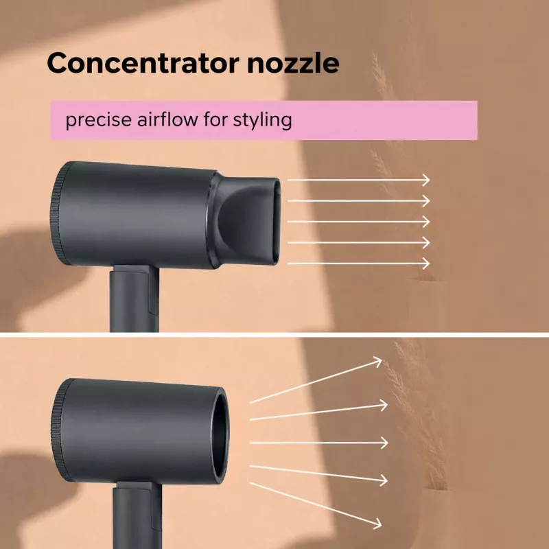 Ray Battler RB 7007 Hair Dryer HD-7007 - 2000W Ionic Ceramic AC Motor, 3 Heat/2 Speed Settings, Cool Shot, Concentrator Nozzle, Black