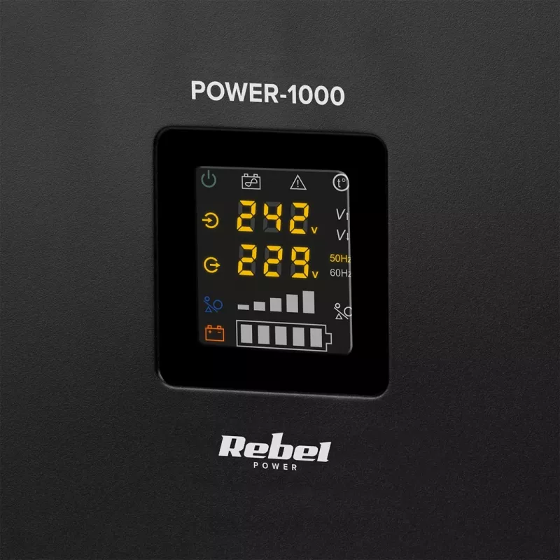 Rebel POWER-1000 Awaryjne zasilanie ścienne – czysty sinus, falownik z funkcją ładowania 12V, 230V, 1000VA/700W