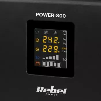 Rebel POWER-800 Zasilacz awaryjny do montażu na ścianie – inwerter czystej fali sinusoidalnej z funkcją ładowania 12V, 230V, 800VA/500W