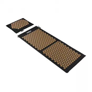 REBEL RBA-6012-GL ECO Zestaw Mata Akupresurowa z Poduszką, XL 110x42 cm, Złote Kolce, Naturalna Bawełna i Włókno Kokosowe