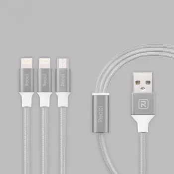 Recci Universal Delicate RCS-H120 3 w 1 Micro USB + 2 x Lightning Szybkie ładowanie 1,2 m Szary
