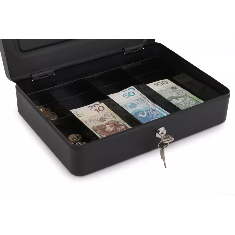 RED EAGLE BOX-300 Metalowa kasetka na pieniądze z zamkiem na klucz, czarna, stalowa