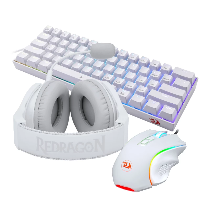 REDRAGON 3-w-1 Przewodowy Zestaw Gamingowy - Klawiatura, Mysz, Słuchawki - Biały