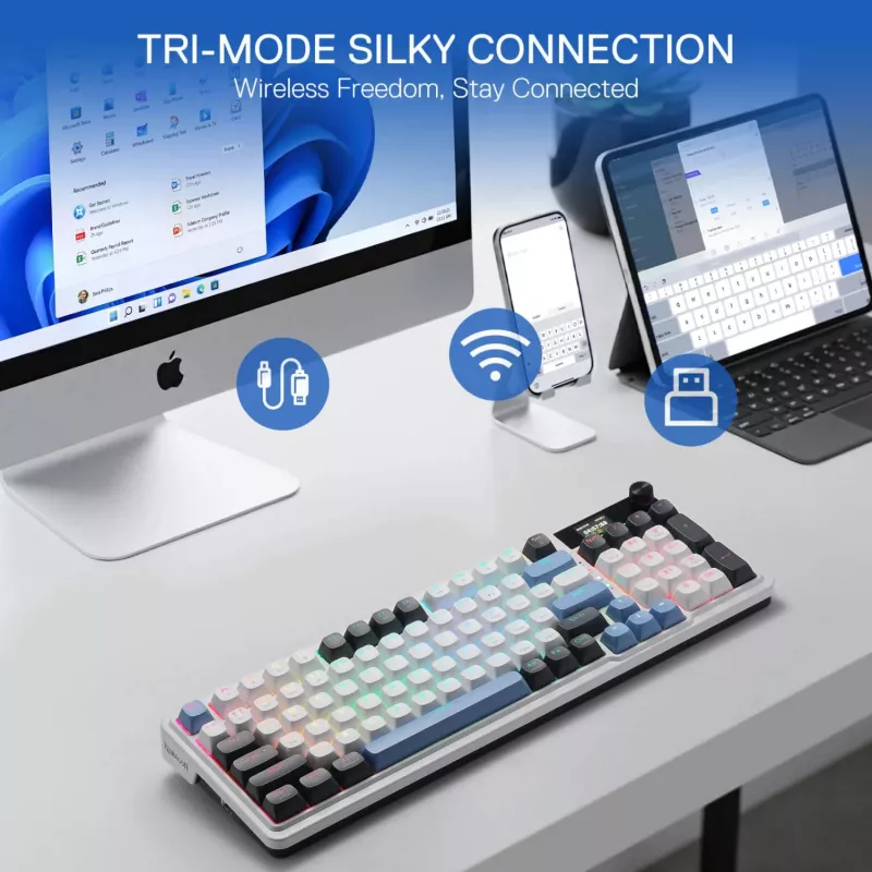 Redragon K719WGB GALATIN RGB PRO Pełnowymiarowa Bezprzewodowa Mechaniczna Klawiatura Gamingowa - Biała