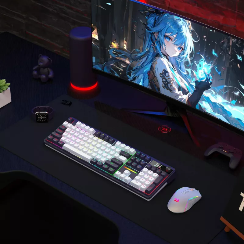 Redragon K762WB-RGB-PRO LCD Pełnowymiarowa klawiatura mechaniczna Gasket - Czarny