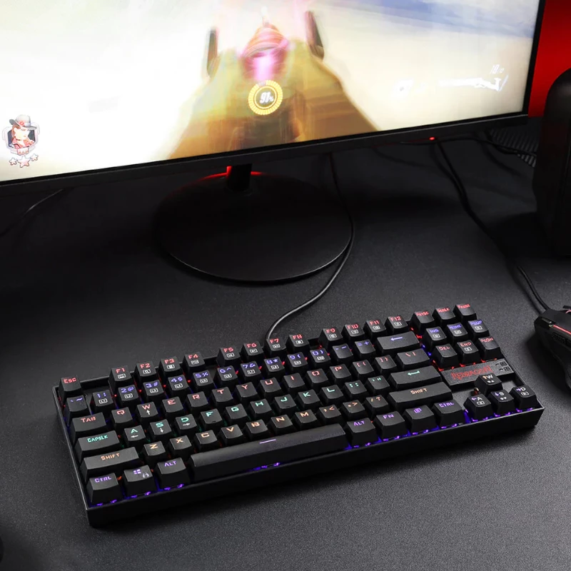 Redragon KUMARA RGB Mechaniczna Klawiatura Gamingowa - Tenkeyless 87-klawiszowa, Przełączniki Outemu Red, Podświetlenie RGB, Czarna