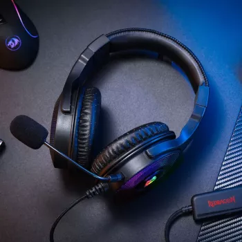 REDRAGON PANDORA H350 RGB Nauszniki Gamingowe z Mikrofonem Odpinanym, 50mm Przetworniki, Audio 3.5mm i Zasilanie RGB USB, Czarny