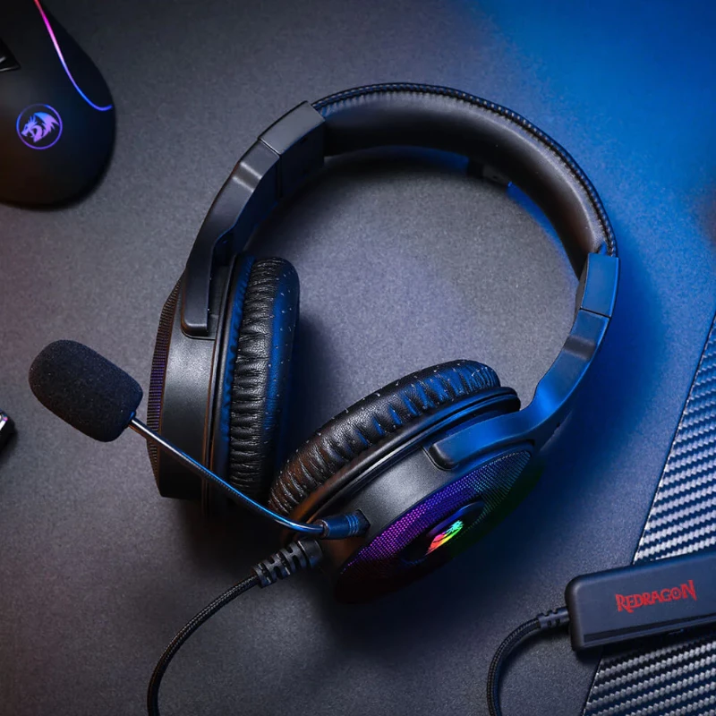 REDRAGON PANDORA H350 RGB Nauszniki Gamingowe z Mikrofonem Odpinanym, 50mm Przetworniki, Audio 3.5mm i Zasilanie RGB USB, Czarny
