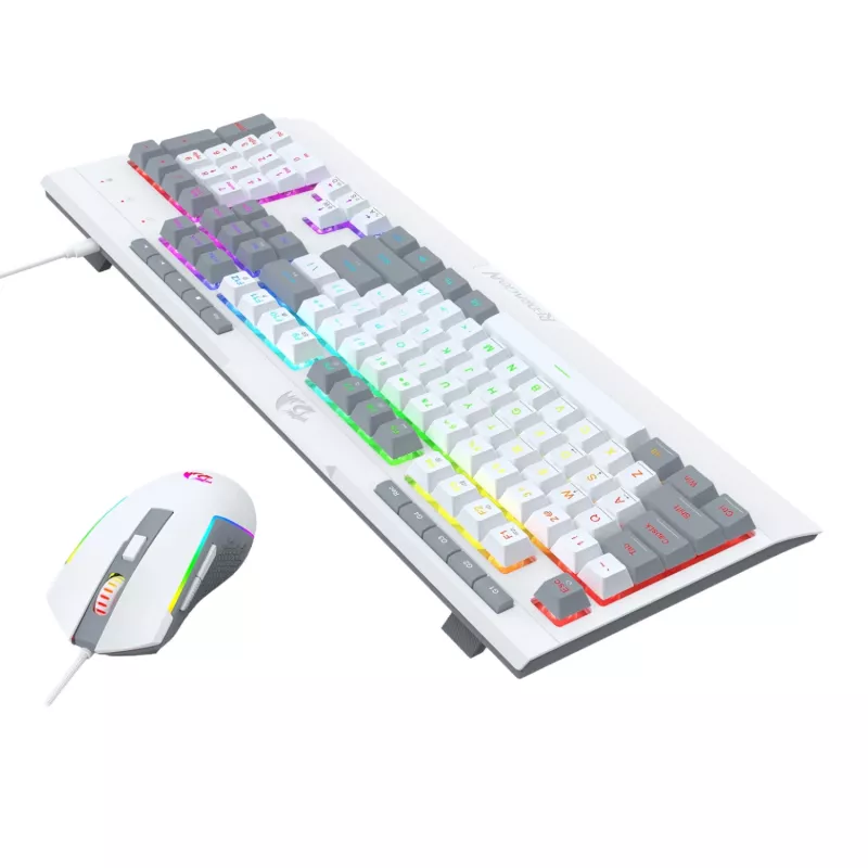 Redragon S151 Przewodowy zestaw klawiatury i myszy gamingowej RGB - biały i szary