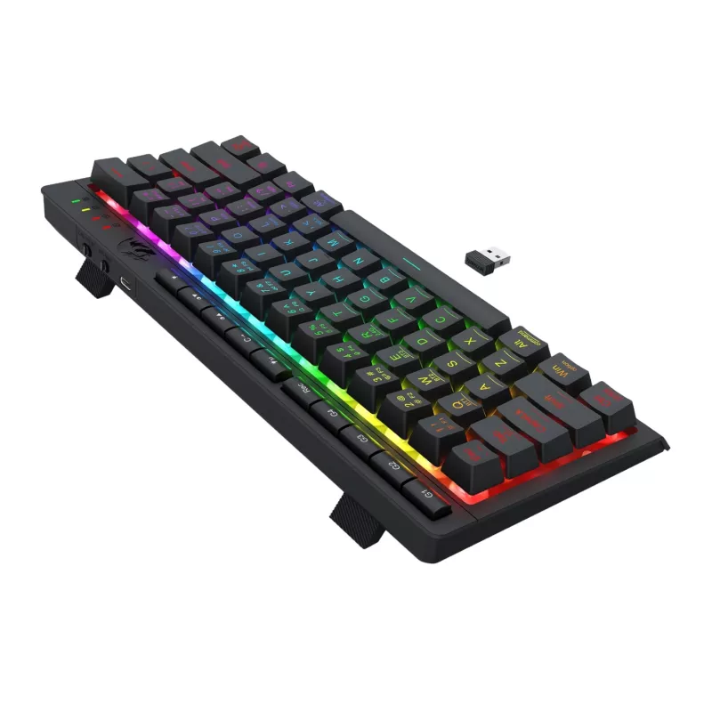 Redragon SHIVA K522 PRO RGB Bezprzewodowa klawiatura gamingowa - Tri-Mode TKL mechaniczna, Hot-Swappable czerwone przełączniki, czarna