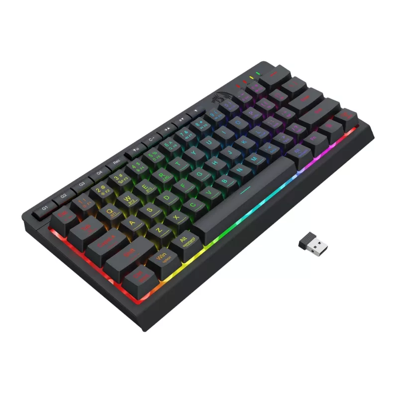 Redragon SHIVA K522 PRO RGB Bezprzewodowa klawiatura gamingowa - Tri-Mode TKL mechaniczna, Hot-Swappable czerwone przełączniki, czarna