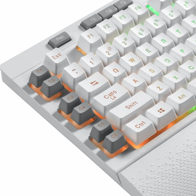 REDRAGON SHIVA Klawiatura membranowa - Biała, pełnowymiarowa, podświetlenie RGB, 6 klawiszy makro, odpinana podpórka pod nadgarstki, przewodowa USB