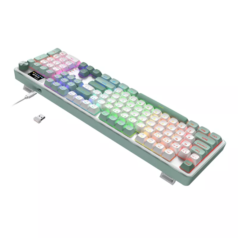 Redragon WYVERN K761 Pro Pełnowymiarowa Bezprzewodowa Mechaniczna Klawiatura Gamingowa RGB - Biało-Zielona