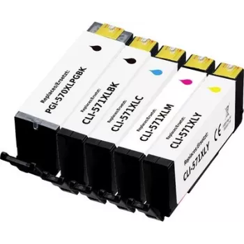 Renkforce Kompatybilny Zestaw 5 Wysokowydajnych Wkładów Atramentowych do Canon PGI-570PGBK XL, CLI-571BK XL, CLI-571C XL, CLI-571M XL, CLI-571Y XL (Czarny, Czarny Fotograficzny, Cyjan, Magenta, Żółty) RF-6952434