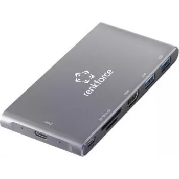 Renkforce RF-PCR-550 Hub USB-C z HDMI, 3x USB-A, PD, czytnik kart SD/microSD - szary aluminium RF-4599772