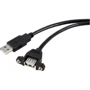 Przedłużacz USB 2.0 Renkforce, USB-A męski do USB-A żeński, 1 m, czarny, do montażu panelowego, przykręcany RF-5720386