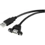 Przedłużacz USB 2.0 Renkforce, USB-A męski do USB-A żeński, 1 m, czarny, do montażu panelowego, przykręcany RF-5720386
