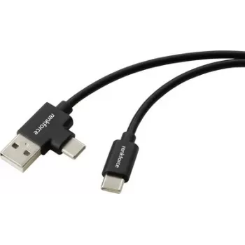 Kabel Renkforce USB-C do USB-A, USB 2.0, 2 m, czarny, 480 Mbps, podwójnie ekranowany, powłoka PVC, złącza proste RF-7116122