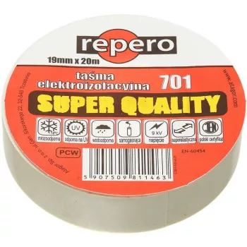 REPERO 701 Biała taśma izolacyjna PVC 19 mm x 20 m