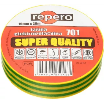 REPERO 701 Żółto-Zielona Taśma Izolacyjna PVC 19mm x 20m