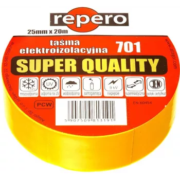 REPERO 701 Żółta taśma izolacyjna PVC 19mm x 20m - samogasnąca, 600V