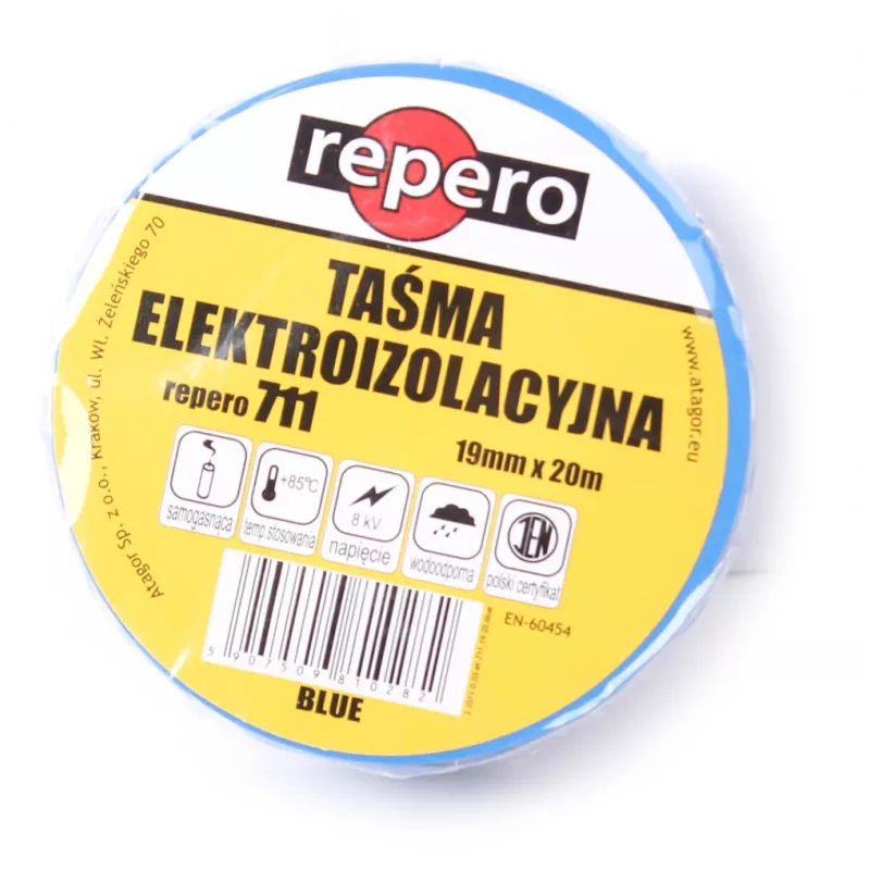 REPERO 711E Niebieska taśma izolacyjna PVC 19mm x 20m
