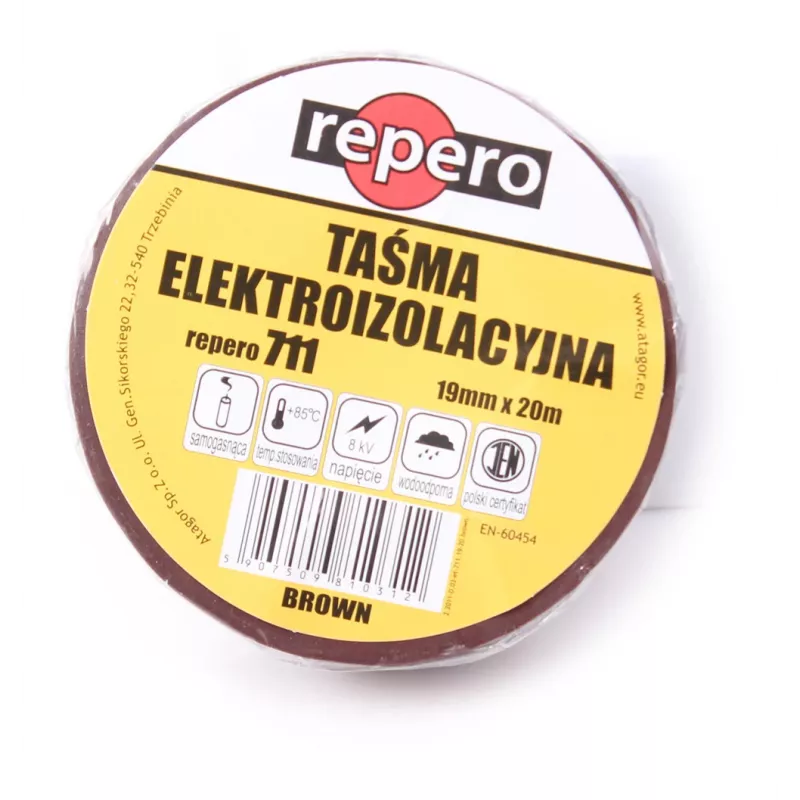 REPERO 711E Brązowa taśma izolacyjna PVC 19 mm x 20 m