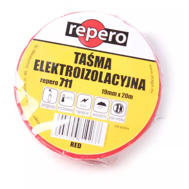 REPERO 711E Czerwona taśma izolacyjna PVC 19 mm x 20 m