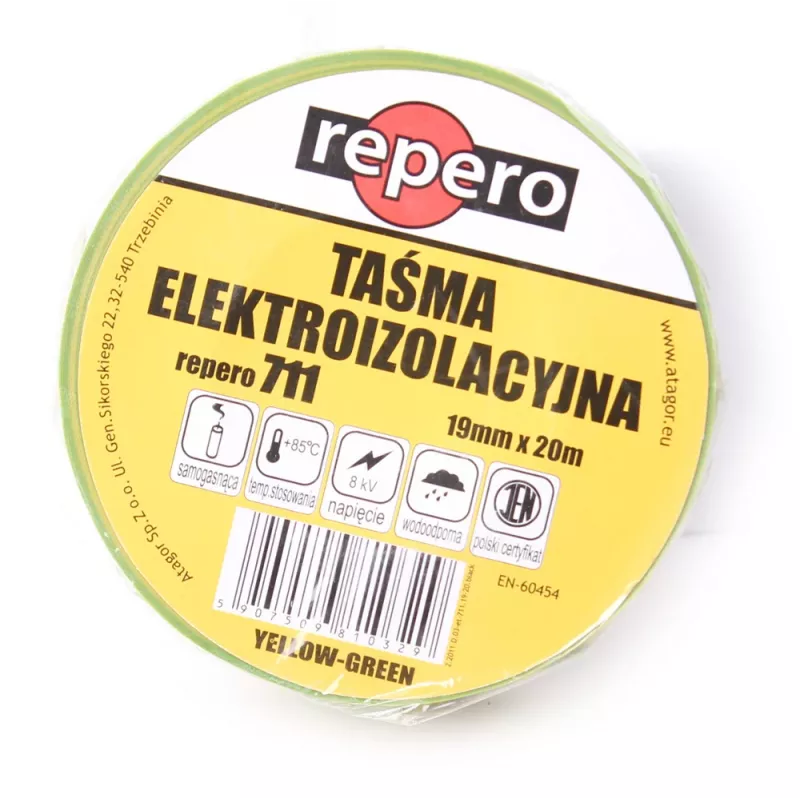 REPERO 711E Żółto-Zielona Taśma Izolacyjna PVC 19 mm x 20 m