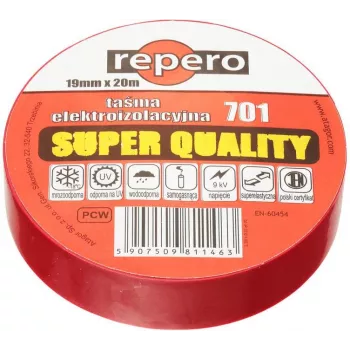 REPERO TTE701S2-0019-20 Czerwona taśma izolacyjna PVC 19 mm x 20 m