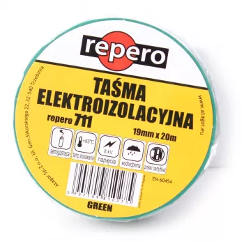 REPERO TTE711E4-0019-20 PVC Taśma izolacyjna elektryczna, zielona, 19 mm x 20 m, 600V, niepalna