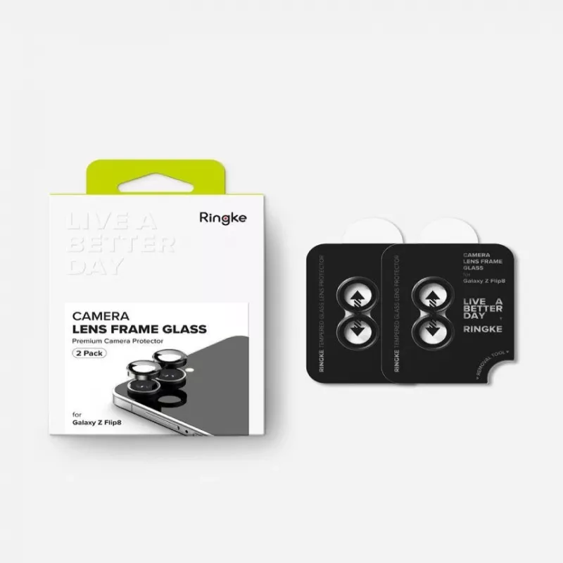 Ringke Camera Frame 2-Pack do Samsung Galaxy Z Flip 8 - Czarna aluminiowa ramka ochronna na obiektyw z hartowanym szkłem 9H