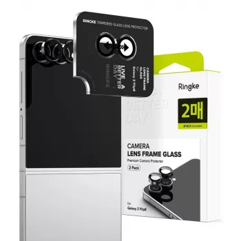 Ringke Camera Frame 2-Pack do Samsung Galaxy Z Flip 8 - Czarna aluminiowa ramka ochronna na obiektyw z hartowanym szkłem 9H