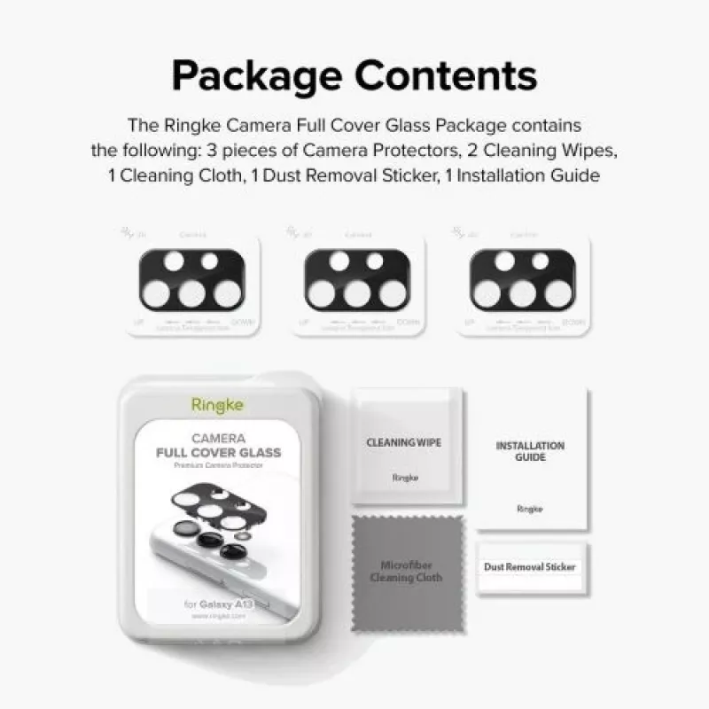 Ringke Galaxy A13 4G Camera Protector Full Cover Glass (3 Pack) Black