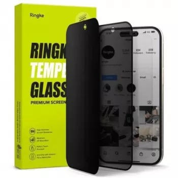 Ringke iPhone 15/16 Screen Protector Easy Slide Privacy Tempered Glass 9H with Installation Jig (2-Pack) Transparent