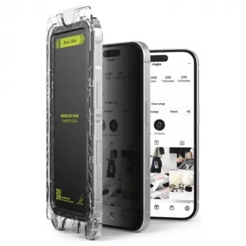 Ringke iPhone 15/16 Screen Protector Privacy Premium Easy Slide Tempered Glass 9H z Jigiem Instalacyjnym (2 szt.) Transparentny
