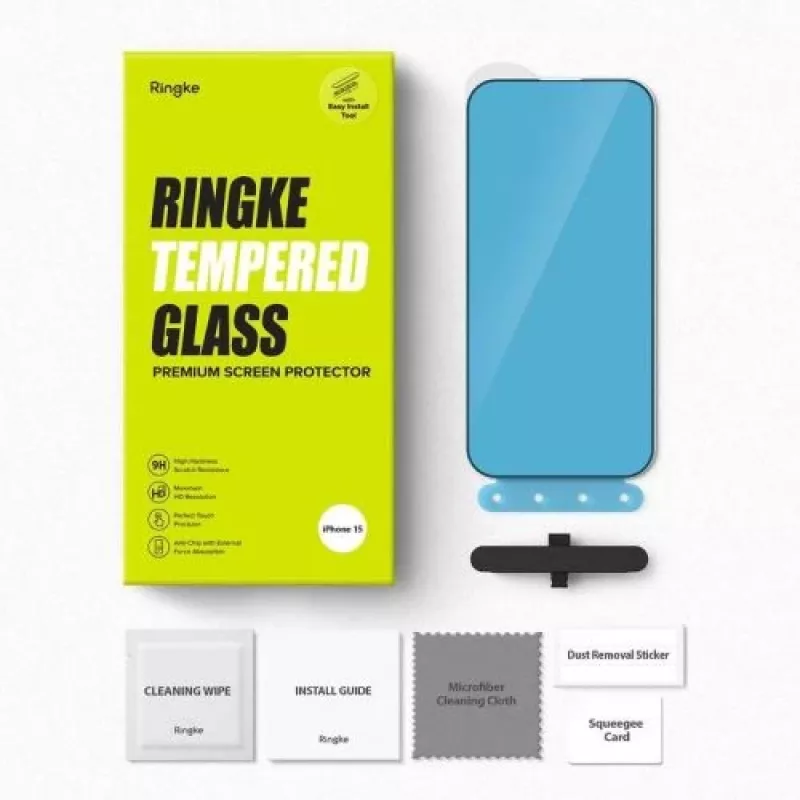 Ringke iPhone 15/16 Screen Protector Privacy Tempered Glass 9H with Installation Jig Transparent