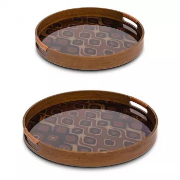 Rituali Domestici Galateo Zestaw 2 okrągłych tac serwisowych, biały melaminowy, 38 cm i 30 cm