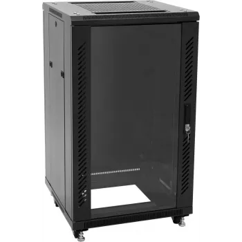 ROADINGER SSC-16 16U szafa rack 19 inch ze szklanymi drzwiami, obciążenie 150 kg, czarna