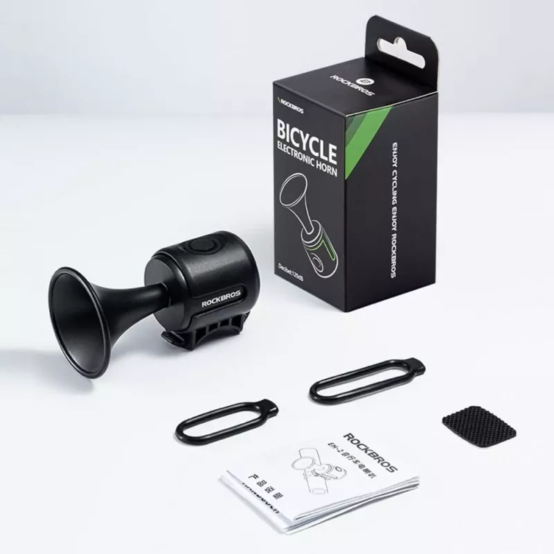 ROCKBROS Elektroniczny dzwonek rowerowy - czarny, 110-120 dB, 4 dźwięki, akumulatorowy, IPX4