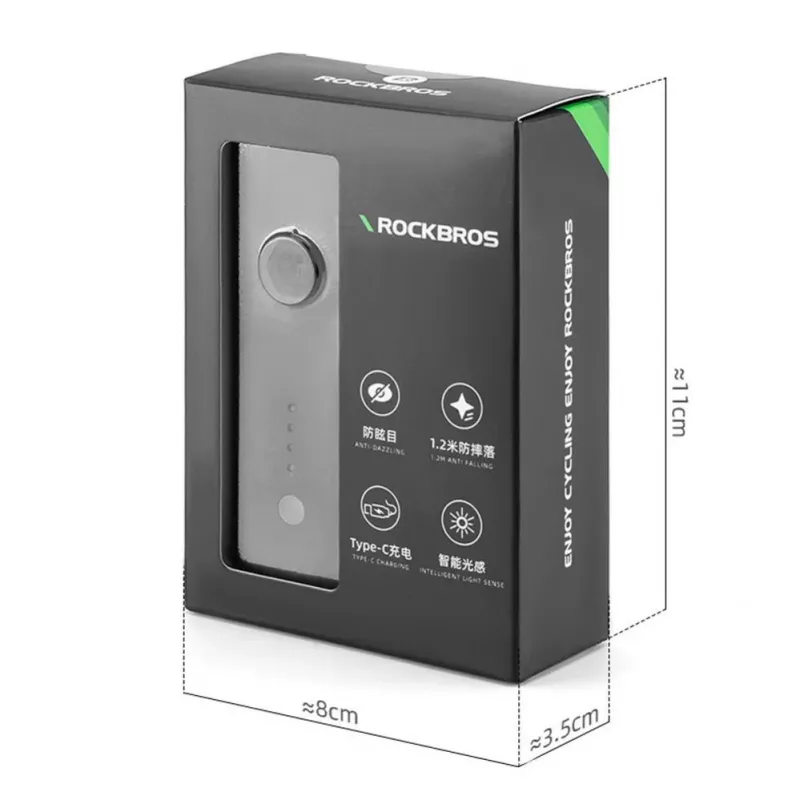 ROCKBROS Przednie światło rowerowe 260 lm z kablem USB-C do USB-A - Czarny
