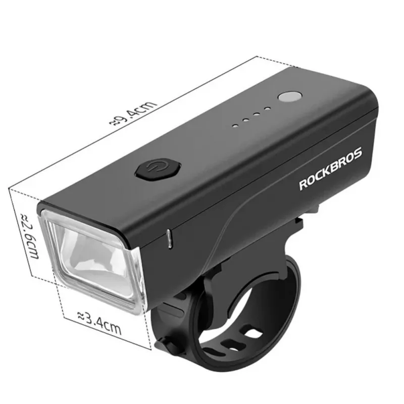 ROCKBROS Przednie światło rowerowe 260 lm z kablem USB-C do USB-A - Czarny