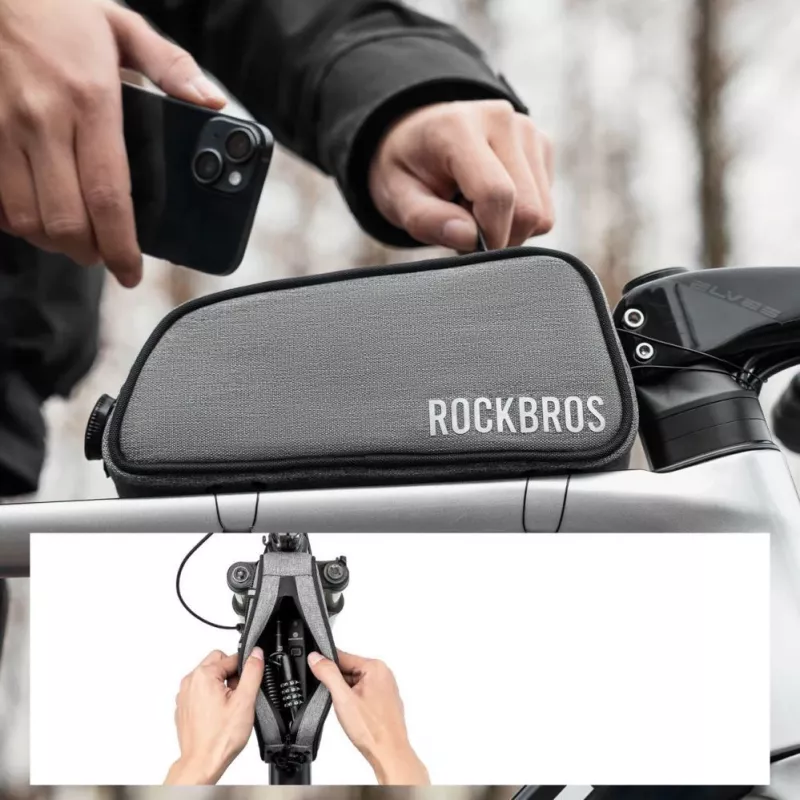 TORBA ROWEROWA NA RAMĘ ROCKBROS ROAD TO SKY 0.7L WODOODPORNA - SZARY